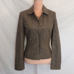 LOFT Ann Taylor Herringbone Brown Virgin Wool Peplum Blazer SIZE 8